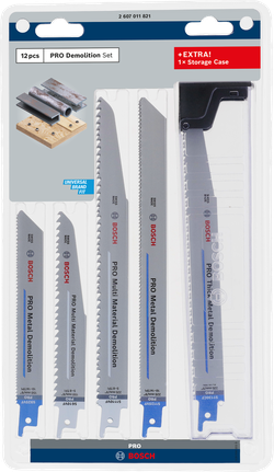 Juego de 12 cuchillas de demolición Bosch PRO con estuche de almacenamiento.
